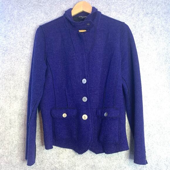 Eileen Fisher Merino Wool Long Sleeve Midnight Blue Blazer Jacket Size L Petite - Picture 4 of 13